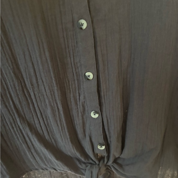 Kensie brown Button-Up cropped tie front top SZ L NWT long sleeve 100% cotton - Picture 16 of 16